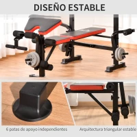 HOMCOM Banco de Pesas Multifuncional Banco de Musculación con Respaldo Ajustable Soporte de Barras Extensión de Piernas Almohadilla de Predicador Mariposa Entrenamiento en Gimnasio Oficina Negro(m-8)