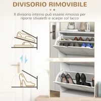 HOMCOM Mobile Scarpiera Salvaspazio in Legno per 16 Paia di Scarpe con 2 Ante a Ribalta, 81.5x25x83cm, Bianco(m-6)