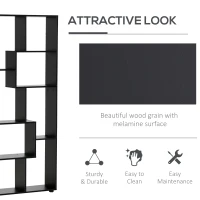 HOMCOM 8-Tier Freestanding Bookcase w/ Melamine Surface Anti-Tipping Foot Pads Home Display Storage Grid Stand Bedroom Living Room Furniture Modern Style - Black(m-5)