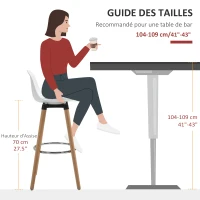 HOMCOM Lot de 4 tabourets de bar style scandinave hauteur 70 cm avec pieds en bois et repose-pieds en acier - blanc(m-4)
