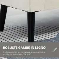 HOMCOM Panca Contenitore con Braccioli, in Tessuto Effetto Velluto e Legno, 111.5x41x65 cm, Bianco Crema(m-5)