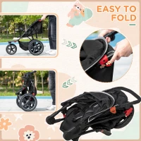HOMCOM Foldable Three-Wheeler Baby Stroller w/ Canopy, Storage Basket - Black(m-6)