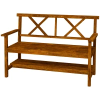 Outsunny Two-Seater Fir Wood Bench, with Bottom Shelf - Natural(m-11)