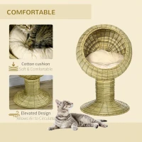PawHut Raised Detachable Cat house, Natural Mat Grass Cat Bed, with Cushion(m-5)