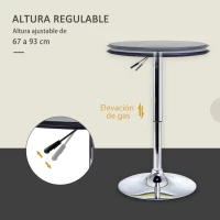 HOMCOM Mesa de Bar con Altura Ajustable Giratoria 360° con Base Redonda Mesa Alta Moderna para Cocina Ø63x67-93 cm Negro(m-4)