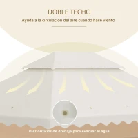 Outsunny Toldo de Repuesto para Pérgola con Techo de Doble Ventilación y 10 Orificios de Drenaje para Patio Jardín 4x3 m Crema(m-5)