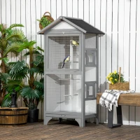 PawHut Wooden Outdoor Bird Cage, for Finches and Canaries, with Removable Tray, Asphalt Roof - Grey(m-2)