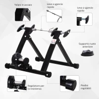 HOMCOM Rulli per Bici da Corsa Pieghevole in Acciaio, Rullo per Bicicletta Allenamento Salvaspazio per Casa, 54.5x47.2x39.1cm Nero(m-6)