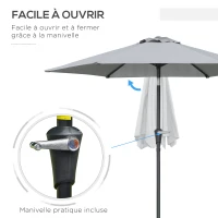 Outsunny Parasol de jardin Parasol droit hexagonal inclinable Ø 2,3 x 2,16H m métal polyester haute densité gris(m-4)