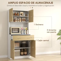 HOMCOM Mueble Auxiliar de Cocina con Puertas Cajón y Estantes Ajustables Antivuelco 80x40x180 cm Natural y Blanco(m-4)