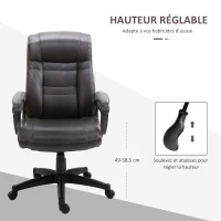 HOMCOM Fauteuil de bureau chaise de bureau ergonomique réglable roulettes pivotant 360° revêtement synthétique PU 64 x 73 x 106-115,5 cm chocolat(m-4)