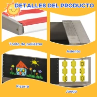 Outsunny Arenero de Madera para Niños con Toldo Ajustable Pizarra y 3 en Raya para Patio Jardín 114x113x110 cm Madera(m-6)