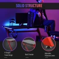 HOMCOM RGB 120 x 66cm Gaming Desk, Computer Table with Carbon Fibre Surface, Headphone Hook, Cup Holder, Controller Rack, Home Office Desk, Black and Red(m-7)
