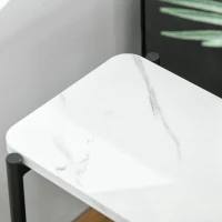 HOMCOM Mesa Auxiliar Moderna con Bolsillo de Lona y Estante Extraíble Mesa de Centro para Salón con Encimera Imitación Mármol 60x28x53 cm Blanco Gris y Negro(m-7)