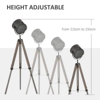 HOMCOM Floor Lamp with Adjustable Tripod for Living Room Bedroom, Vintage Spotlight Reading Lamp with Wood Legs, 115-155cm, Grey(m-4)