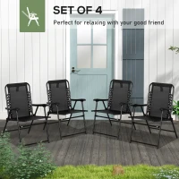 Outsunny 4 Pcs Patio Folding Chair Set, Outdoor Portable Loungers for Camping Pool Beach Deck, Lawn w/ Armrest Steel Frame Black(m-4)