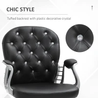 HOMCOM Fauteuil de bureau chaise de bureau ergonomique réglable roulettes pivotantes boutons strass revêtement synthétique PU 59,5L x 60,5l x 95-105H cm noir(m-8)