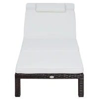 Outsunny Rattan Sun Lounger, 5-Level Adjustable Garden Lounger Recliner with Cushion and Headrest, Outdoor Reclining Sunbed, Steel Frame Garden Chair for Patio, Beach, Terrace, Cream White(m-11)