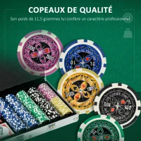 SPORTNOW Mallette de Poker Coffret de Poker Complet avec 500 jetons 5 dés 2 Jeux de Cartes 3 boutons 1 Tapis en Feutre(m-5)
