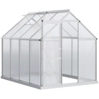 Outsunny Serre de Jardin en Polycarbonate 4,8 m² dim. 1,9L x 2,53l x 1,99H m avec Fondation, Lucarne réglable, Porte coulissante - Argent et Transparent(m-1)