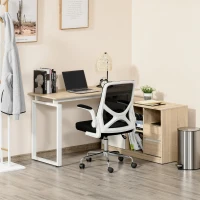 HOMCOM L-Shaped Home Office Computer Desk with Storage Shelf, Drawer, Corner PC Table Writing Workstation, Oak Beige White(m-10)