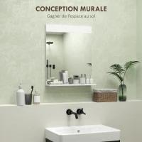 HOMCOM Miroir de salle de bain miroir mural avec étagère de rangement pour salon chambre 50 x 12 x 60 cm blanc(m-4)