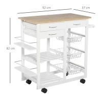 HOMCOM Carrello da Cucina con Ruote, Mobile da Cucina Salvaspazio in Legno Massiccio: 3 Cassetti, 3 Cestelli, 2 Portaspezie, 2 Ripiani, 92x37x82 cm(m-3)