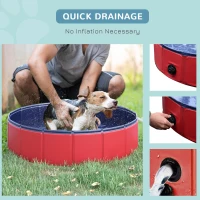 PawHut Foldable Dog Pool, 80 x 20 cm Pet Paddling Pool with Wood Board Support and Anti-Slip Bottom, Portable Doggy Paddling Pool for Garden and Outdoor Use, Red(m-7)