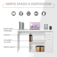 HOMCOM Scrivania Angolare con Libreria Scaffale in Legno Bianco, Tavolo da Pranzo con Rotazione a 360°, 173x39.8x74 cm(m-5)