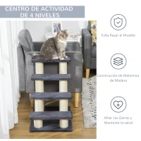 PawHut Escalera para Mascotas 60x42x61 cm Escalera para Gatos Perros Mayores Enfermos Pequeños Cubierta Suave de Peluche Rascador de Sisal Estable 4 Pasos Gris(m-7)