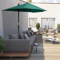 Outsunny 2m Half Parasol Market Umbrella Garden Balcony Parasol with Crank Handle, Base, Double-Sided Canopy, Dark Green(m-2)