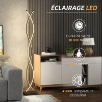 HOMCOM Lampadaire sur pied salon, lampe salon 3 niveaux de luminosité réglables à double spirale avec interrupteur à pied, noir(m-6)