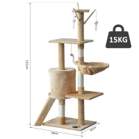 PawHut Arbre à chats multi-équipements griffoirs grattoirs plateformes niche échelle hamac jouets 50L x 35l x 131H cm beige(m-3)