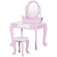ZONEKIZ Coiffeuse enfant table de maquillage avec tabouret miroir et tiroir 65,5 x 46 x 93 cm bicolore rose et blanc(m-10)