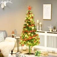 HOMCOM 6' Artificial Prelit Christmas Trees Holiday Décor with Warm White LED Lights, Auto Open, Tinsel, Ball, Star(m-10)