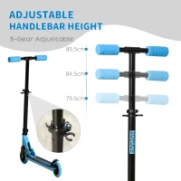 HOMCOM Kids Scooter Foldable Kick Scooter with Adjustable Height Brake for Boys and Girls 3 - 8 Years Blue(m-7)