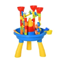 HOMCOM 30 Pcs Sand and Water Table Beach Toy Waterpark Activities Sand Pit Playset with Accessories Garden Sandbox(m-1)