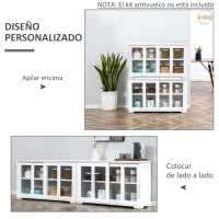 HOMCOM Aparador de Cocina Moderno Mueble Auxiliar con 2 Puertas Corredizas de Vidrio y Estante Ajustable 107x33x62,5 cm Blanco(m-6)