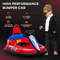 HOMCOM 6V Electric Kids Bumper Car, 6V Spin Waltz Car, with Music, Horn, Lights - Red(m-7)