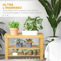 HOMCOM Panca Scarpiera Bassa in Bambù con 2 Ripiani a Doghe e Seduta, 70x28x45 cm, Naturale(m-6)