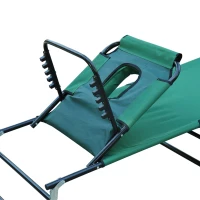 Outsunny Foldable Outdoor Sun Lounger Adjustable Backrest Reclining Chair with Pillow and Reading Hole Garden Beach, Dark Green(m-9)