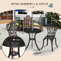 Outsunny 3 Piece Garden Bistro Set, Cast Aluminium Outdoor Furniture Set with Umbrella Hole for Balcony, Porch, Patio, Black(m-5)
