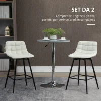 HOMCOM Set 2 Sgabelli da Bar con Schienale e Poggiapiedi in Stile Nordico in Metallo e Velluto, color Crema, 45x47x84 cm(m-4)