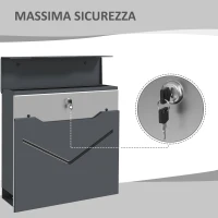 HOMCOM Cassetta Postale in Acciaio con 2 Chiavi di Sicurezza, Fessura a V e Foro di Drenaggio, 37x10.5x37 cm, Grigia(m-4)