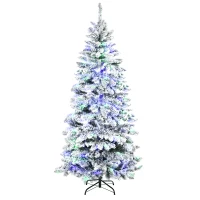 HOMCOM Árbol de Navidad Artificial con 250 Luces LED 210 cm Árbol Nevado con 829 Ramas Base Plegable de Metal Ø112x210 cm Verde(m-11)