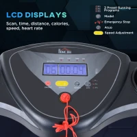 HOMCOM 0.75HP Foldable Motorised Treadmill 1-10 km/h, Indoor Electric Adjustable Running Machine w/ Three Preset Modes, LCD Display, Two Cup Holders for Home, Office, Gym - Black(m-6)