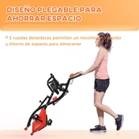HOMCOM Bicicleta Estática Plegable Regulable en Altura Resistencia Magnética Ajustable Bicicleta de Ejercicio Fitness con Pantalla LCD y Asiento con Respaldo Sensor de Pulso 105x48x118 cm Rojo(m-8)