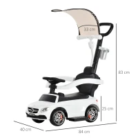 HOMCOM Macchina per Bambini Licenza Mercedes con Maniglione, Tettuccio e Barre di Sicurezza, in PP e Metallo, 84x40x83 cm, Bianco(m-3)