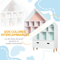HOMCOM Estantería de Madera Infantil Forma de Casa Librería para Niños con 8 Compartimentos Abiertos y Cajón de 2 Colores 82x30x126 cm Blanco(m-5)