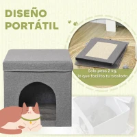 PawHut Casa para Gatos con Tablero de Rascar y Puerta para Interior 36,5x36,5x36,5 cm Gris(m-6)